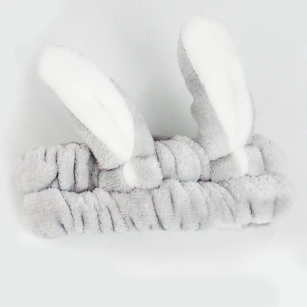 gray Коралловый флисовый банный ободок для волос с кроличьими ушками, Широкая мягкая модная повязка на голову для женщин и девочек, повязка на голову для нанесения макияжа эластичная маска, полотенце для инструментов - Цвет: gray