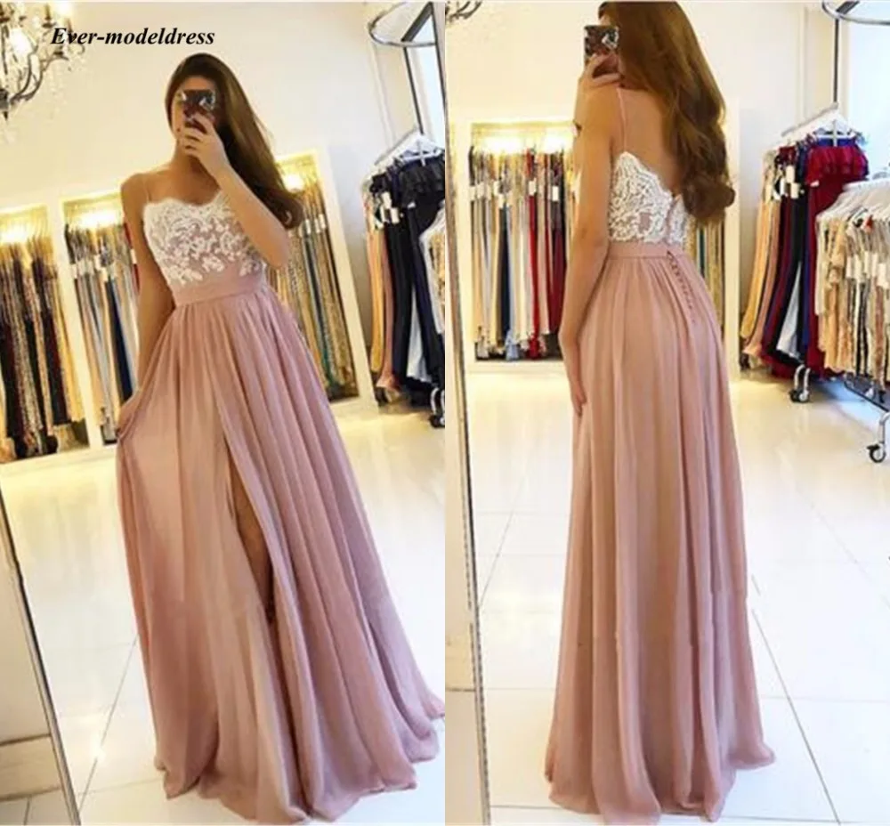 

2021 Prom Dress Long Floor Length Appliques Side Split Spaghetti Straps Evening Dresses Formal Party Gowns Plus Size Customize