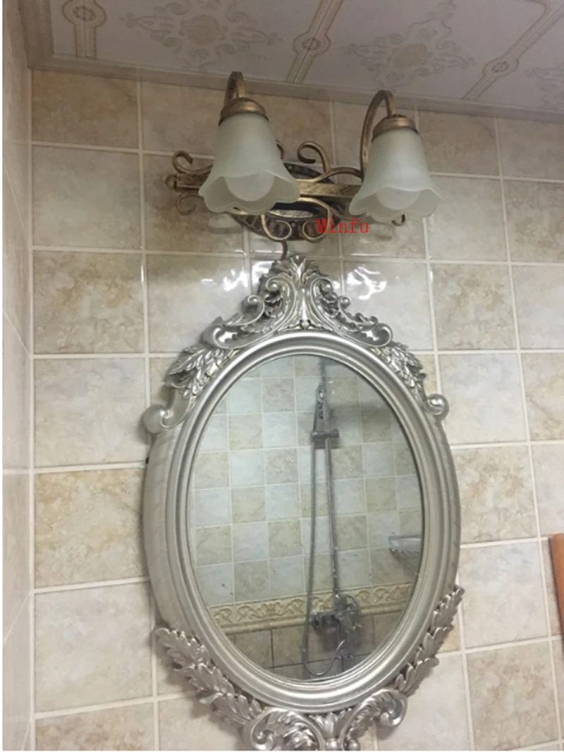 Гладить Стекло бра ванная комната, зеркало, лампа Туалетная комната restroom светодиодный водонепроницаемый суета легкий макияж комната спальня комод бра настенный брас антикварная бронза детская спальня с лампой
