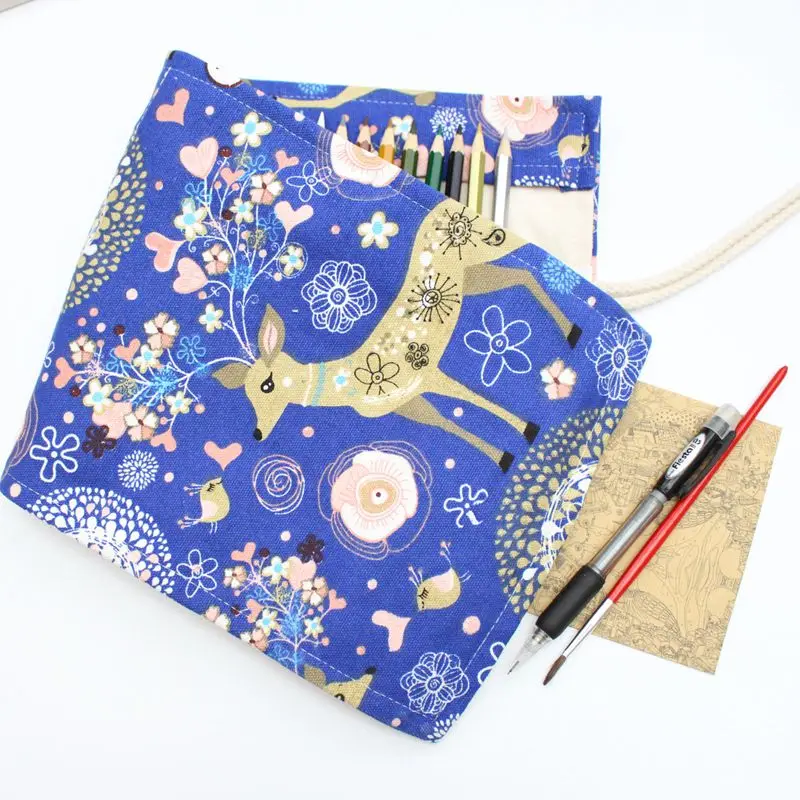 

36/48/72 Holes Pencil Case School Canvas Roll Pouch Makeup deer Brush Pen Storage pecncil box Estuches School penalty