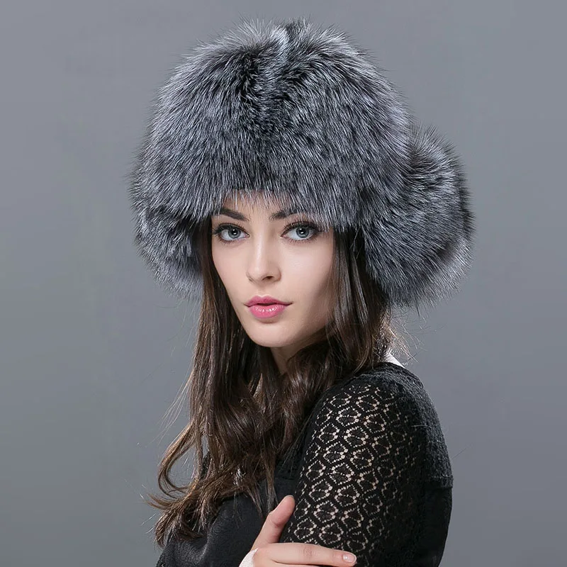 Зимние Для женщин меховая шапка 100% натуральный мех лисы резьбонарезной станок с