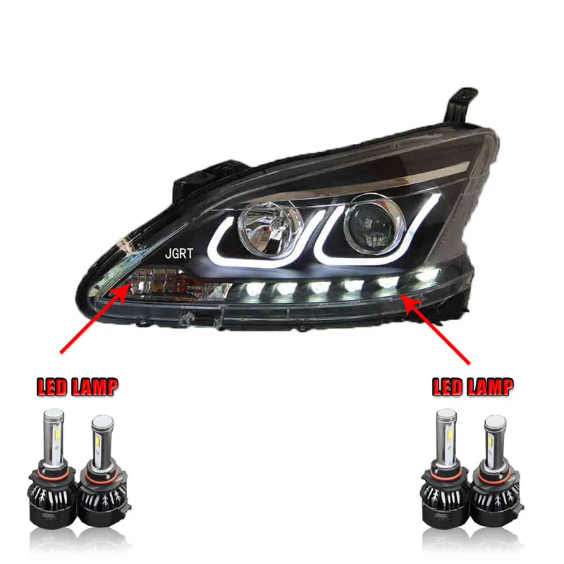 ALL LED 2 шт. светодиодный фары для Nissan Sentra 2012- Автомобильный светодиодный фонарь с двумя ксеноновыми линзами автомобильные аксессуары дневные ходовые огни - Цвет: ALL LED