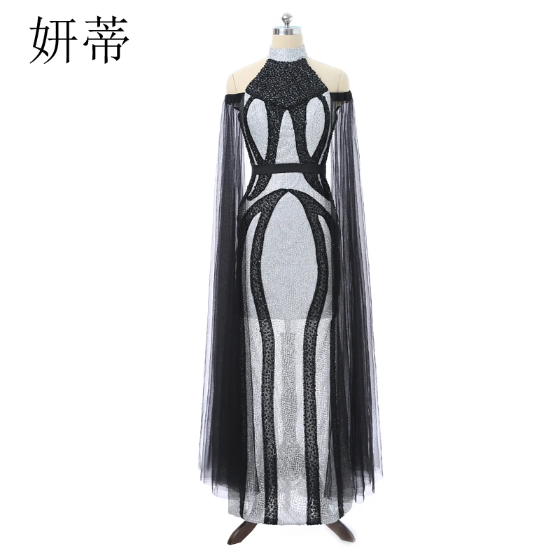 Элегантное Черное прямое платье для выпускного вечера с блестками и бисером