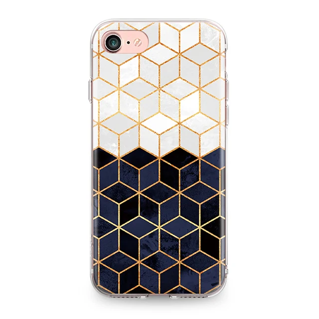Для Iphone 4, 4S, 5, 5S, SE, 6, 6 S, 7, 8 Plus, X, XR, XS Max, мягкая задняя крышка из ТПУ с золотыми краями, геометрическим узором, мрамором, силиконовый чехол, бампер, Fundas - Цвет: 7509