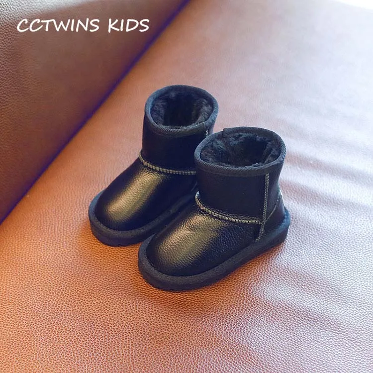 Черный CCTWINS KIDS/ г.; ботинки из натуральной кожи для малышей; фирменные Теплые Зимние ботиночки без застежки для маленьких девочек; цвет розовый, черный; C1275 - Цвет: Черный