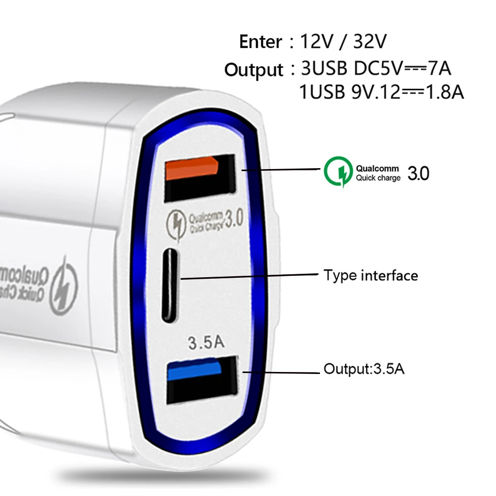 QC3.0 Универсальный двойной порт светодиодный USB Автомобильное быстрое зарядное устройство для iPhone X 8 7 6 Plus type-C быстрое зарядное устройство для samsung S9 S8 адаптер