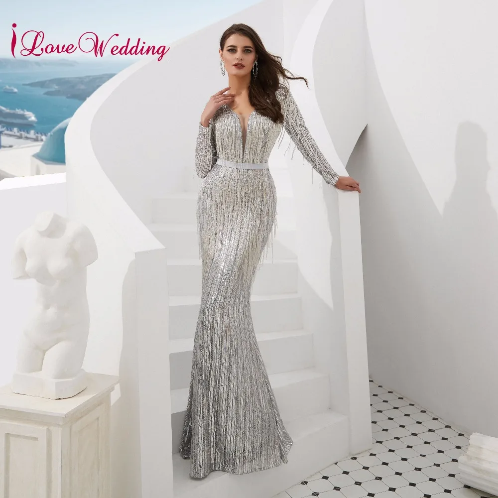 ILoveWedding элегантный v-образный вырез одежда с длинным рукавом официальное платье