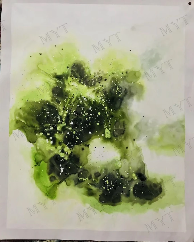 

MYT Free Shipping Canvas Abstract Little Mouse Modern Abstract Original Green Color Quadros Caudro Texture Wall Art Pictures