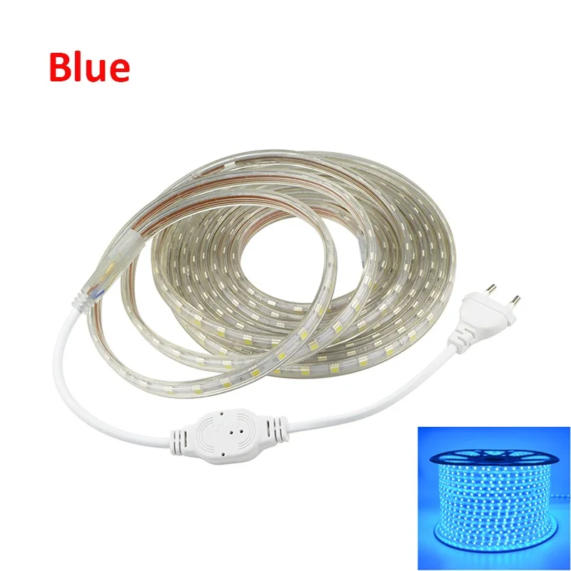 Blue No Remote 5050 Светодиодный светильник 220 В 1 м 5 м 10 м 15 м синий/красный/RGB светодиодный светильник 60 Светодиодный s/M striscia водонепроницаемый силиконовый светильник 10 мм ширина tira светодиодный 220 В - Испускаемый цвет: Blue No Remote