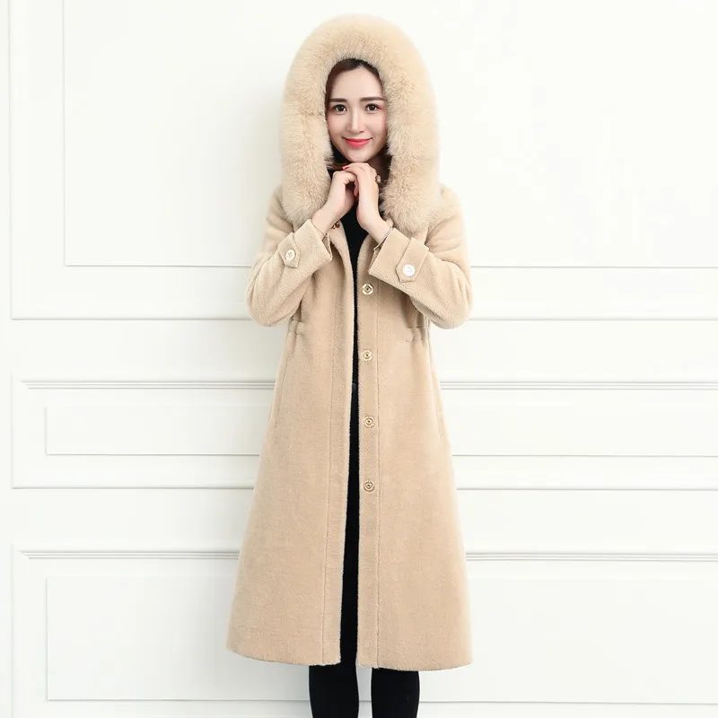 

Fur one sheep shearing coat ladies long section new grain wool fox fur grass warm coat