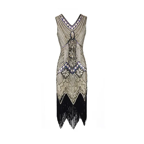 Gold Yellow Great Gatsby/вечерние женские платья 1920 s, сексуальное платье без рукавов с v-образным вырезом, синее платье с вышивкой, бахромой, пайетками, бисером и кисточками - Цвет: Gold Yellow