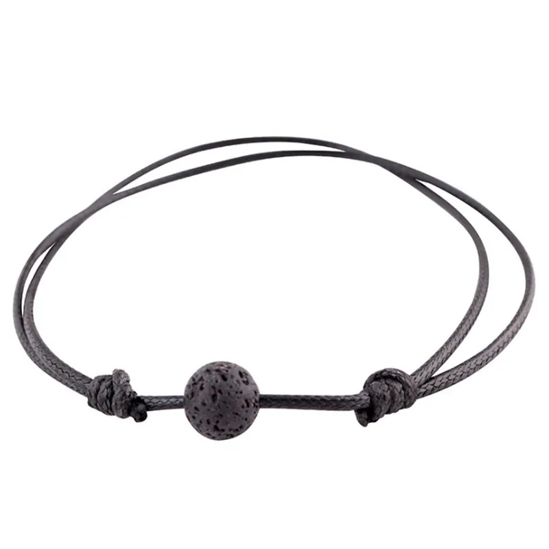

2020 Hot Trendy Leather Bracelet Natural Black Lava Stone Rock Beads Adjustable Men Women Bracelet Jewelry For Dropshipping