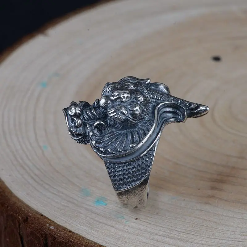 FNJ Панк Большой дракон кольцо 925 серебро Anillos Новая мода S925 серебро кольца для мужчин ювелирные изделия регулируемый размер 9 bague