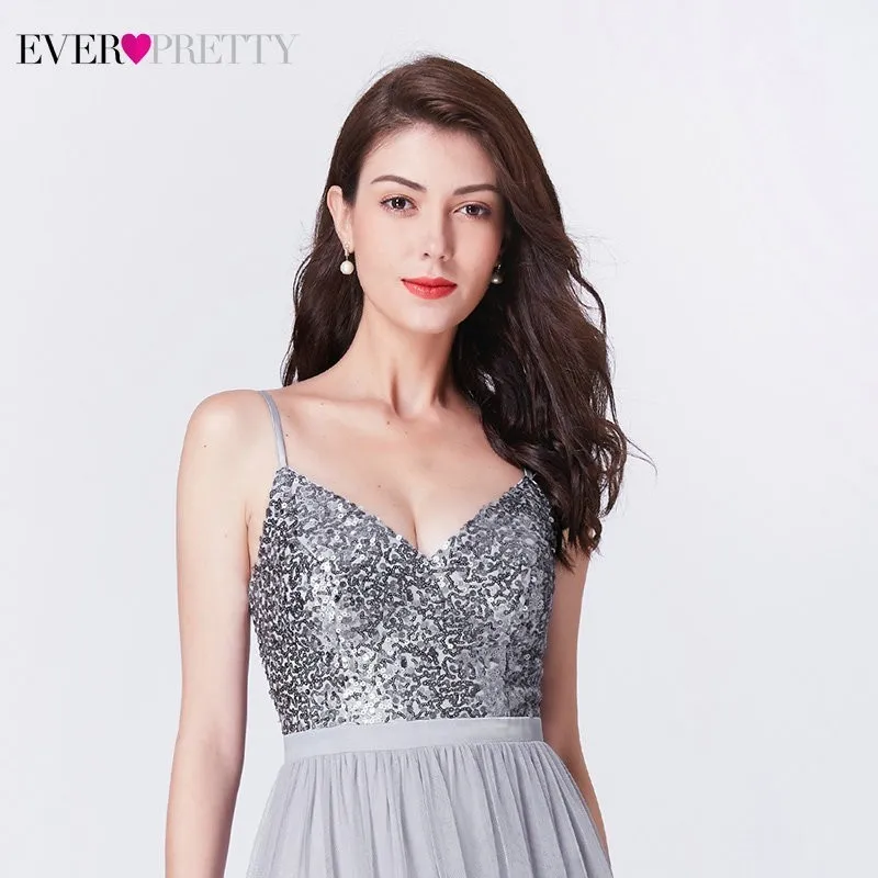 Длинное платье подружки невесты Ever Pretty EP07392 элегантное Тюлевое свадебное платье трапециевидной формы с v-образным вырезом и блестками Vestidos De Damas De Honor