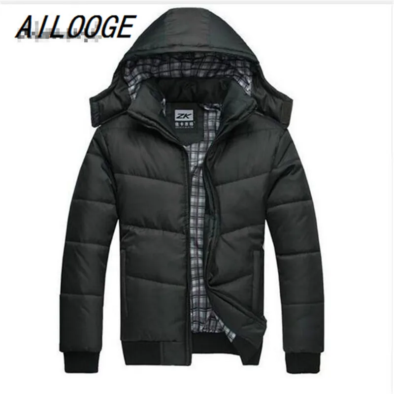 Black AILOOGE куртка Для мужчин зимняя куртка большой Размеры M-4XL Новое поступление Повседневное тонкий хлопок с парки с капюшоном Casaco Masculino - Цвет: Black