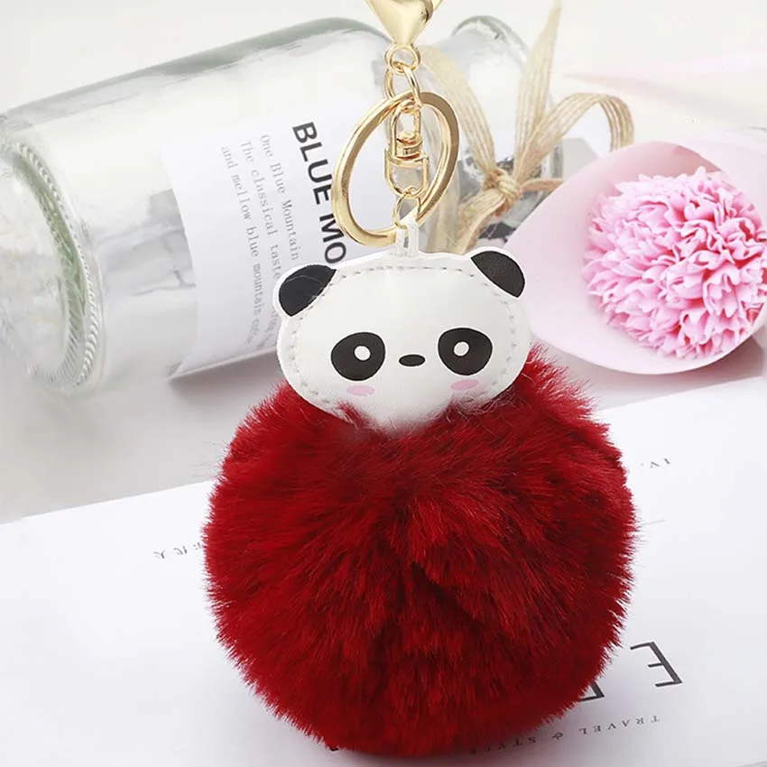 2019 милый panda Женский пушистый помпон брелок llavero pom с кроличьим мехом сумка