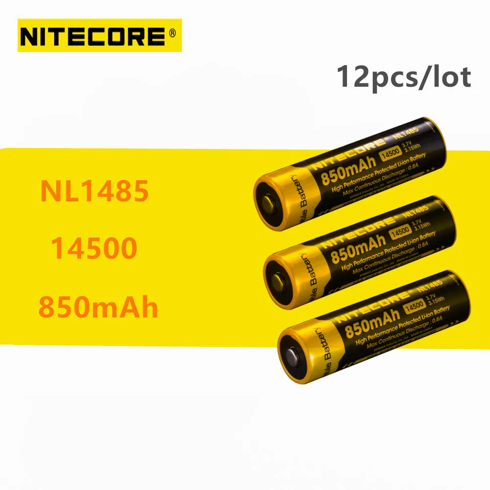 12 Pcs Original NiteCore NL1485 14500 battery 3.7V 850mAh Output MAX 3A Li-ion Cell Rechargeable Battery with Protected VS NL147 |