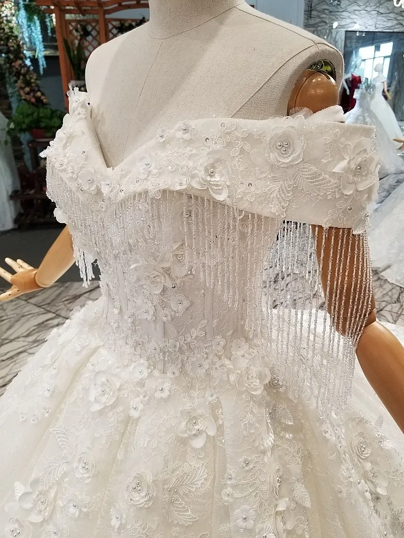 LS547880 Crystal Wedding Dress Off Shoulder Beads Sweetheart 3d Flowers Bridal Wedding Gown 2021 latest design платья длинные