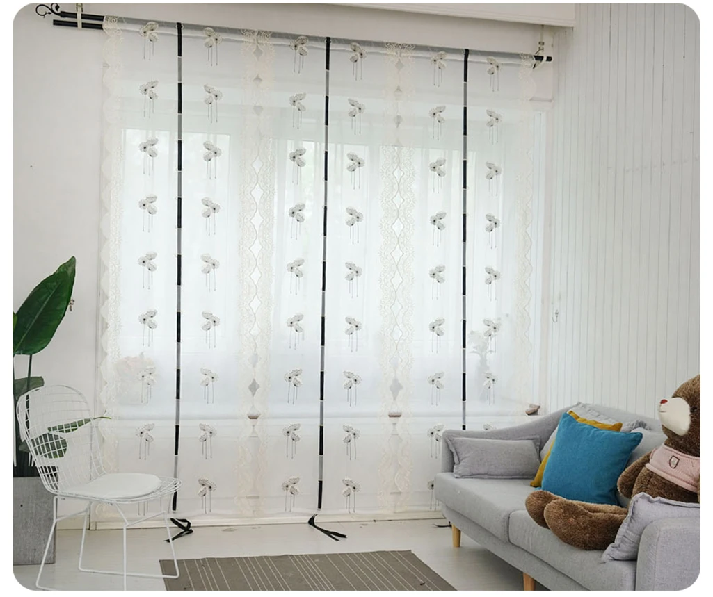Embroidery Terylene Tulle Sheer Roman Curtains for Window Treatmen Home Decor Chic Country Style Short Curtain