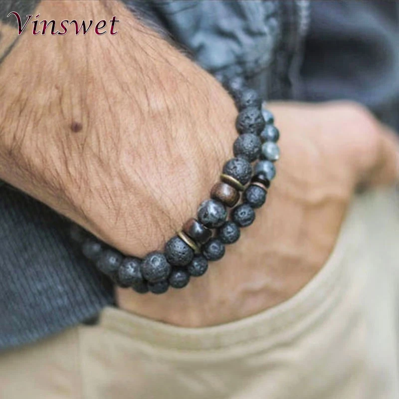 Мужской браслет с бусинами простой классический из бисера и лазурита подарочное