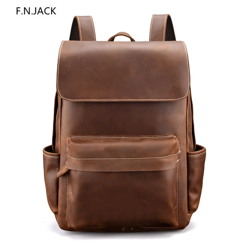 Винтажный Мужской рюкзак F.N.JACK из натуральной кожи большой дорожный для улицы