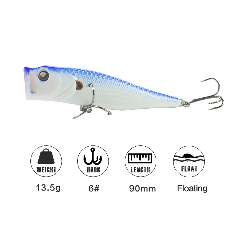 1pc 9cm Popper Fishing Lures Crankbait 13.5g Artificial Topwater Poper Hard Fish Bait Floating Lure Wobbler Tackle Pesca | Спорт и