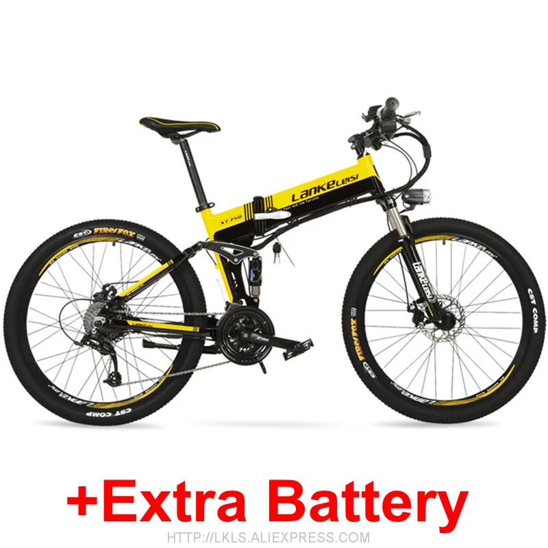 Black Yellow S Plus XT750D 27 скоростей 500 Вт Супер мощность высокого качества 2" складной электрический велосипед, 36 В Скрытая литиевая батарея горный велосипед MTB - Цвет: Black Yellow S Plus
