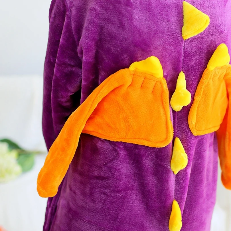 Животные кигуруми фиолетовый дракон динозавр костюм Взрослый Дети Onesie фланель Хэллоуин Женщины аниме-комбинезон Маскировка цельный костюм
