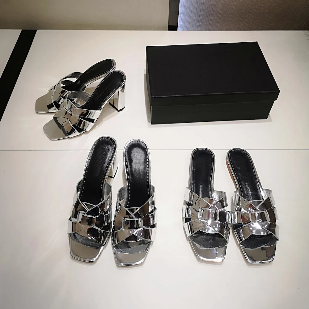 Женские шлепанцы из натуральной кожи на высоком каблуке модная женская обувь