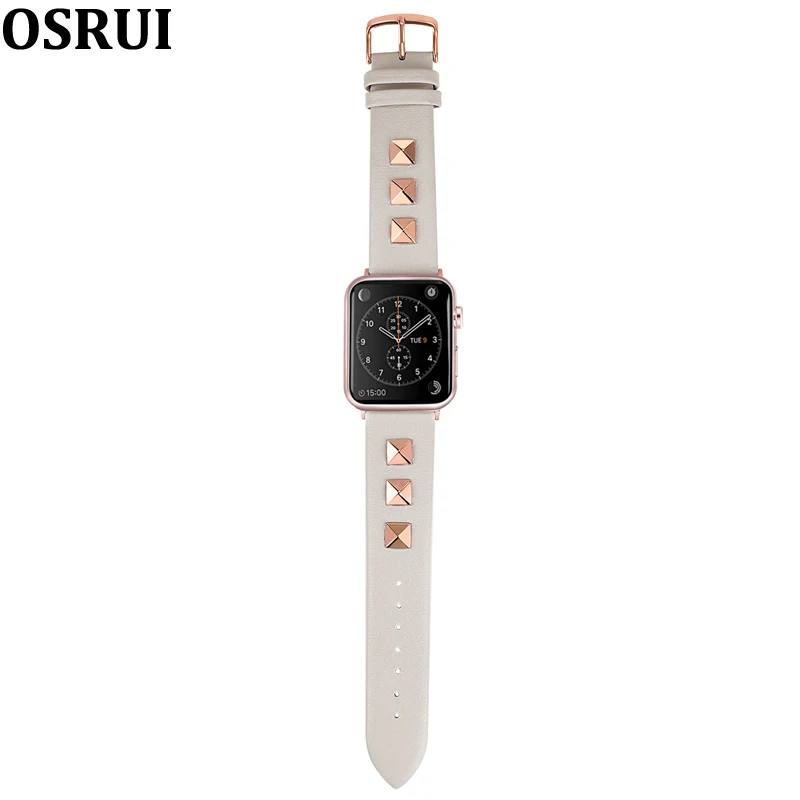 Кожаный ремешок для apple watch, 4 ремешка, 44 мм, 40 мм, correa iwatch, 38 мм, 42 мм, серия 4, 3, 2, браслет с заклепками, аксессуары для apple watch