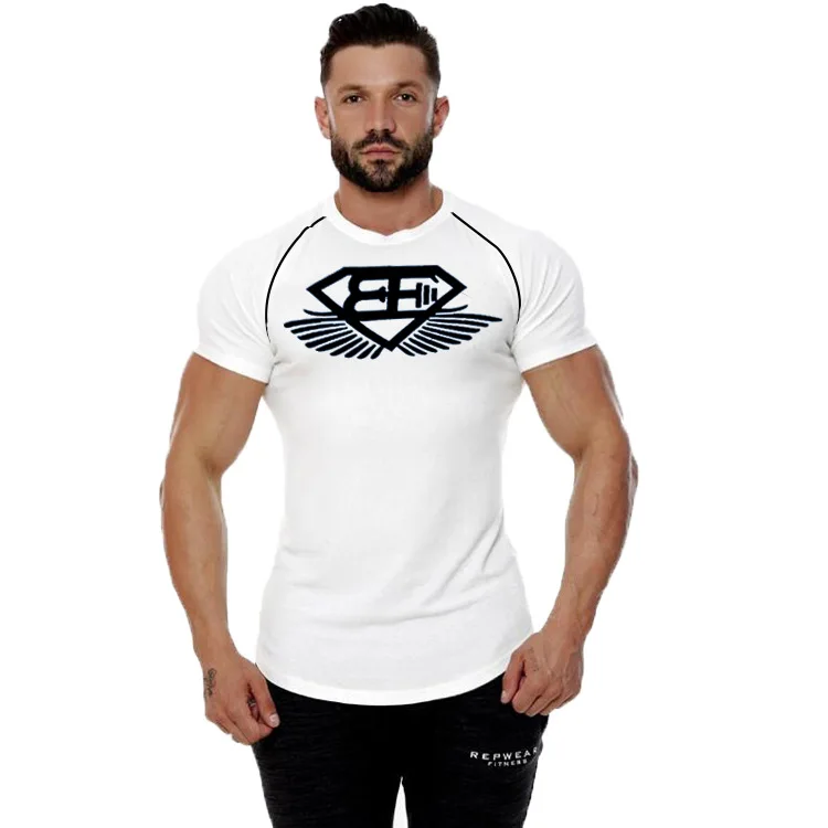 Men's Running T-shirt Cotton Printing Short Sleeve Sports T-shirt Slim Fit Male Clothing Big Size M-2XL