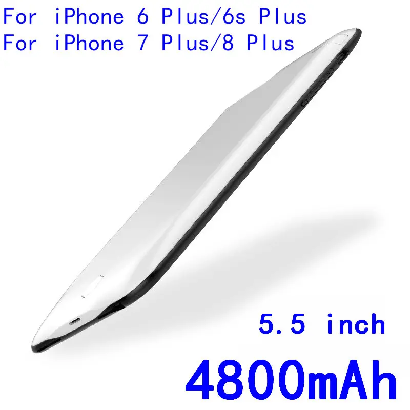 I6P-4800-White Для iPhone 8, 7, 6 6s плюс Батарея Чехол 3800/4800/5000/7500 мА/ч, Мощность банк Батарея Зарядное устройство чехол для iPhone 6 6s 7 8 чехол-накладка из термополиуретана с подставкой Чехол - Цвет: I6P-4800-White