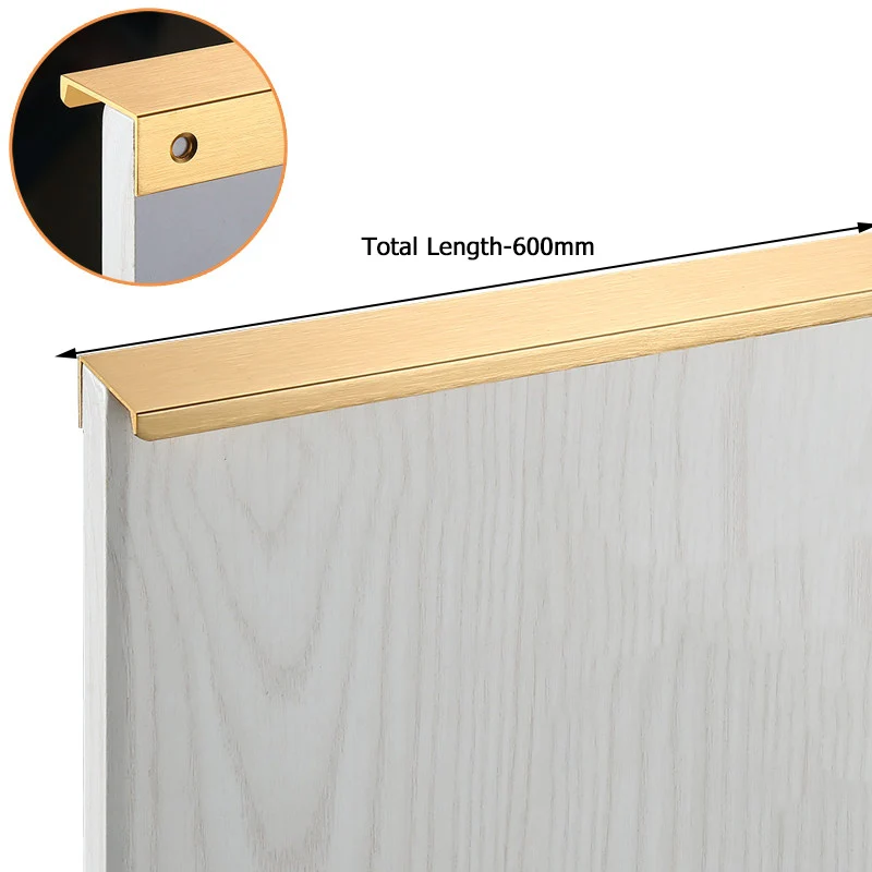 Gold Length 600mm NAIERDI, черные скрытые ручки для шкафа, алюминиевый сплав, кухонный шкаф, ручки для выдвижных ящиков, Мебельная ручка, дверная фурнитура для спальни - Цвет: Gold Length 600mm