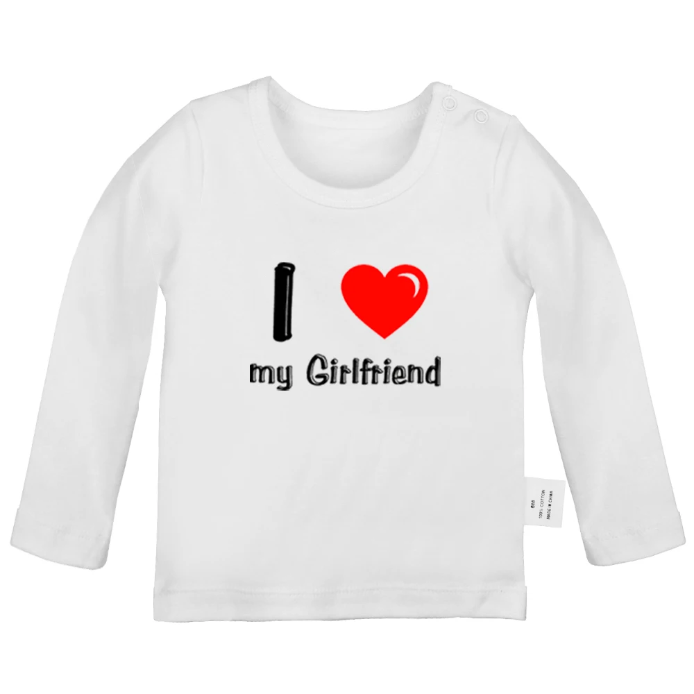 Забавные футболки для новорожденных с надписью I Love My Boyfriend и однотонные длинными