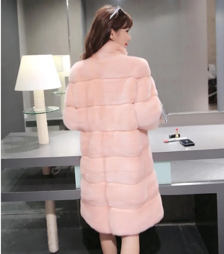 Меховое пальто новые длинные модели корейских женских зимних шуб утолщенная