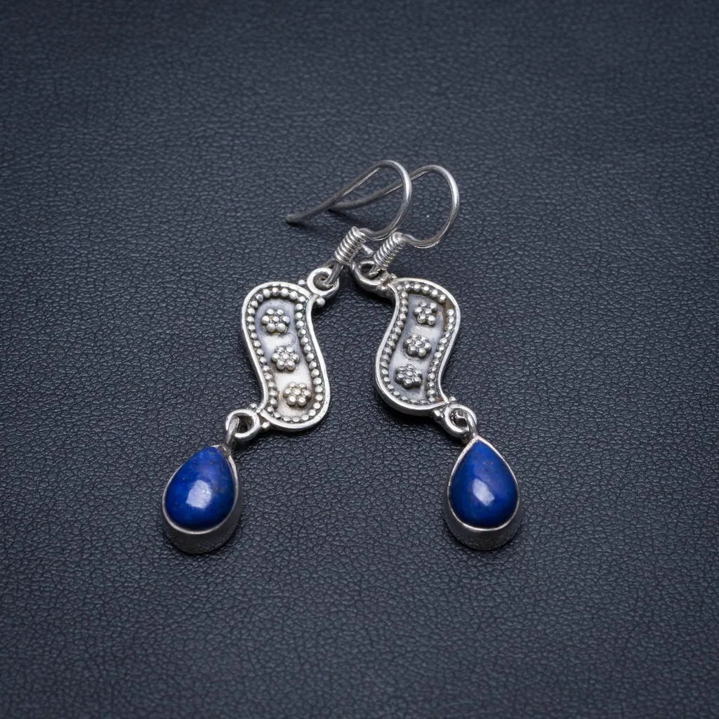 

Natural Lapis Lazuli Handmade Unique 925 Sterling Silver Earrings 1 3/4" S1703