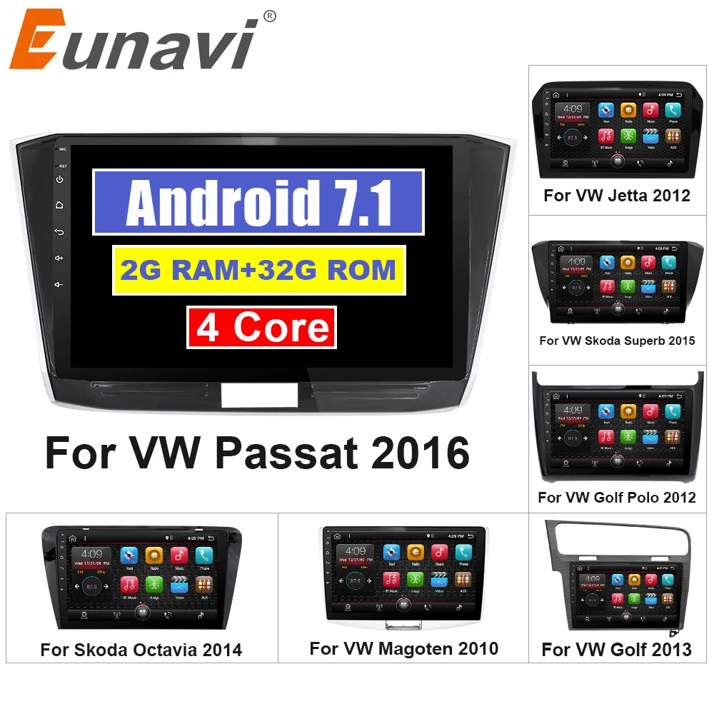 Eunavi четырехъядерный 2G ram 32G rom Android 7 1 2 din автомобильный навигационный GPS