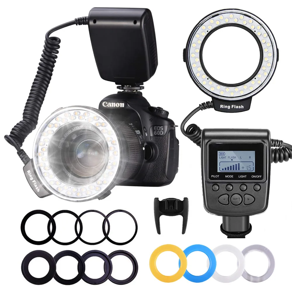 

Neewer SPASH 48 pcs LEDs RF550D Macro LED Ring Flash Light External Flash For Nikon Canon Panasonic Pentax