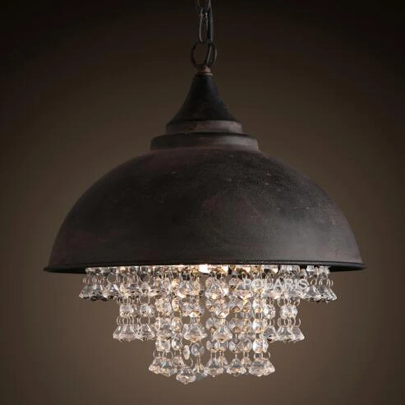 American country retro industrial style crystal chandelier wrought iron single lid luxury living room hotel decorative lights | Лампы и