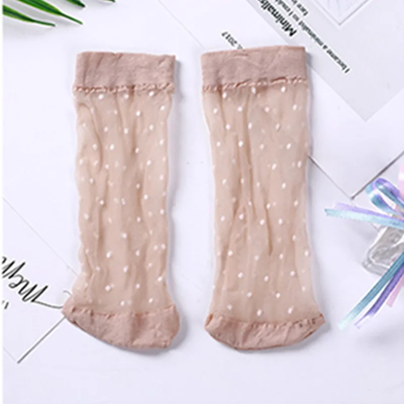 Skin FENNASI/10 пар носков в горошек для счастливых женщин, прозрачные короткие милые носки до щиколотки забавные кружевные носки с принтом Harajuku для девочек - Цвет: Skin