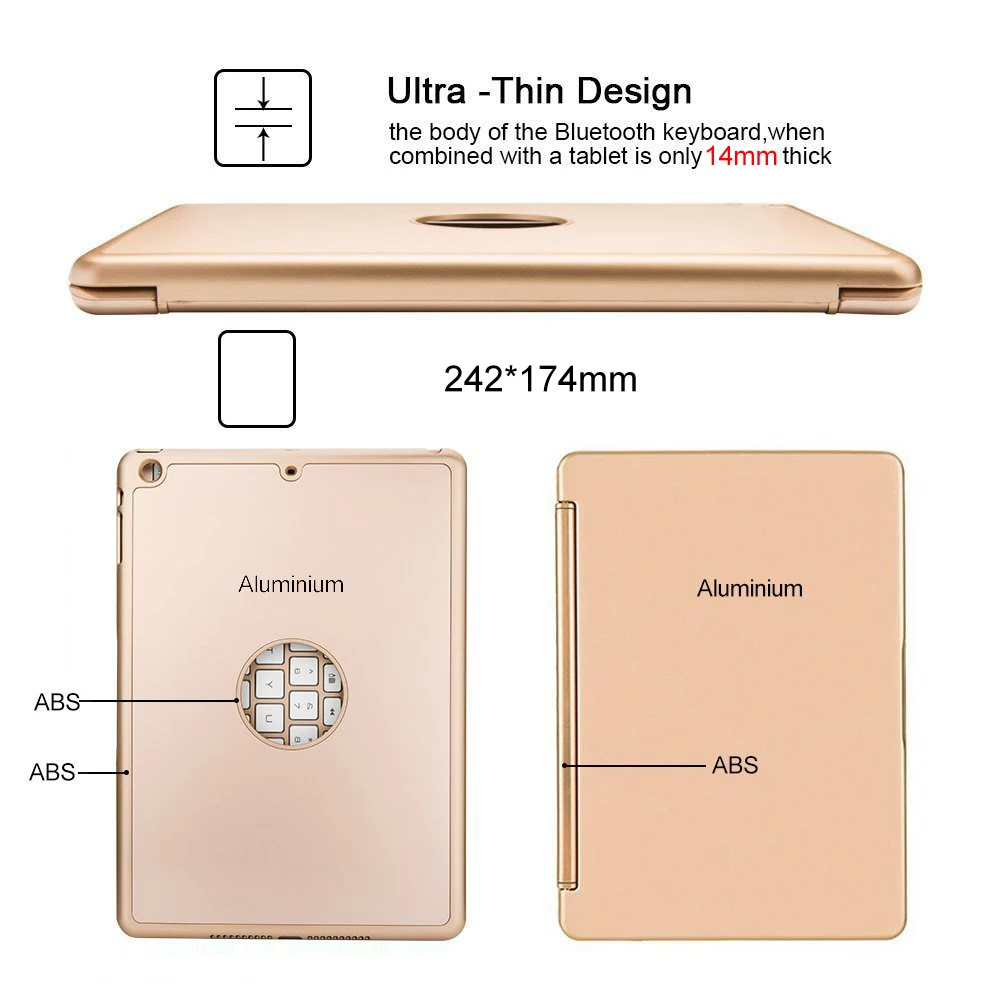 Для iPad 9,7 ультра тонкий умный алюминиевый Bluetooth русский/испанский/Иврит Клавиатура чехол с 7 цветов светодиодный подсветка