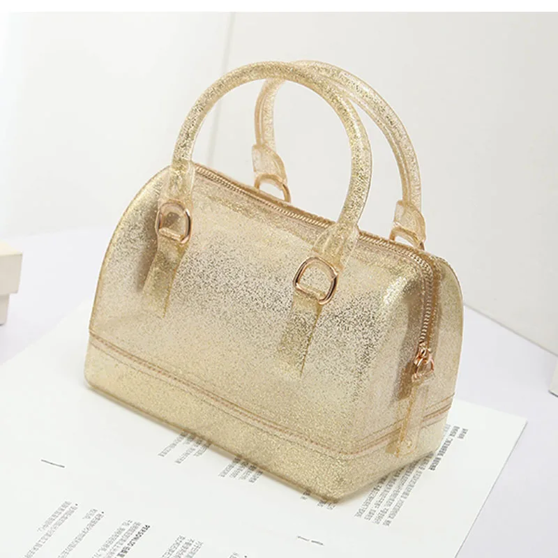 Glitter Gold JELLYOOY маленький размер 18 см ПВХ Мини Женская Желейная сумка детская подушка сумка на плечо карамельный цвет Силиконовая Сумка-тоут пляжная сумка-мессенджер - Цвет: Glitter Gold