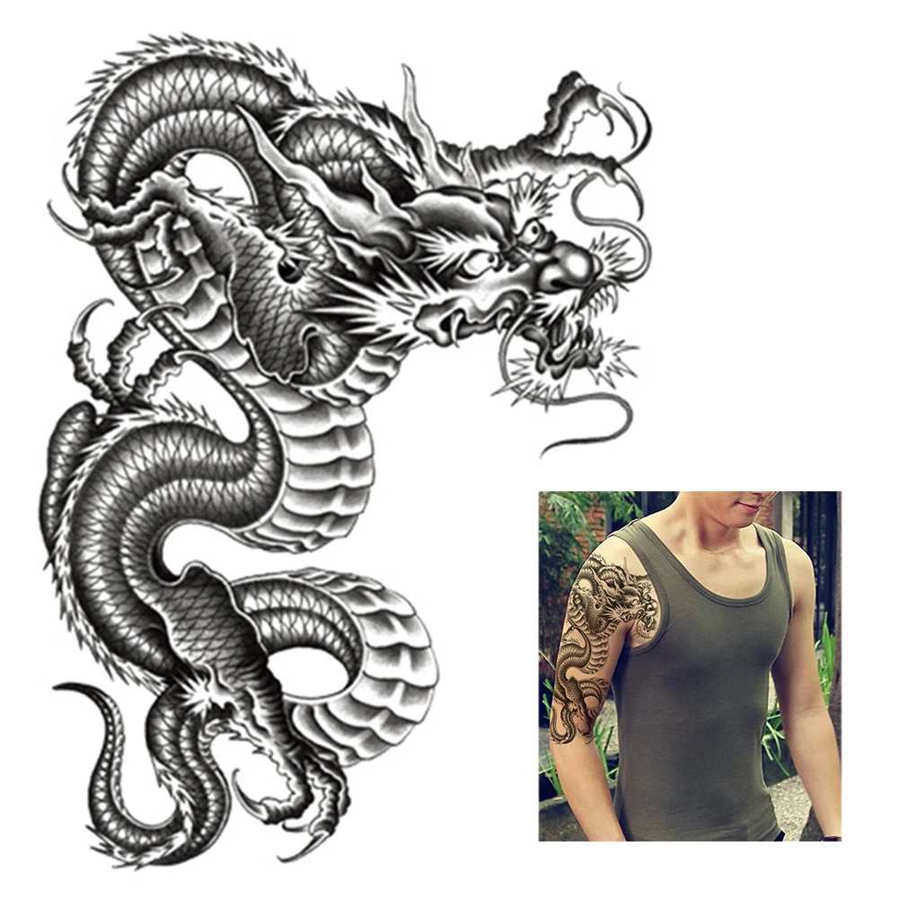 3D Black Dragon Removable Waterproof Temporary Tattoo Arm Leg Body Art Sticker | Красота и здоровье