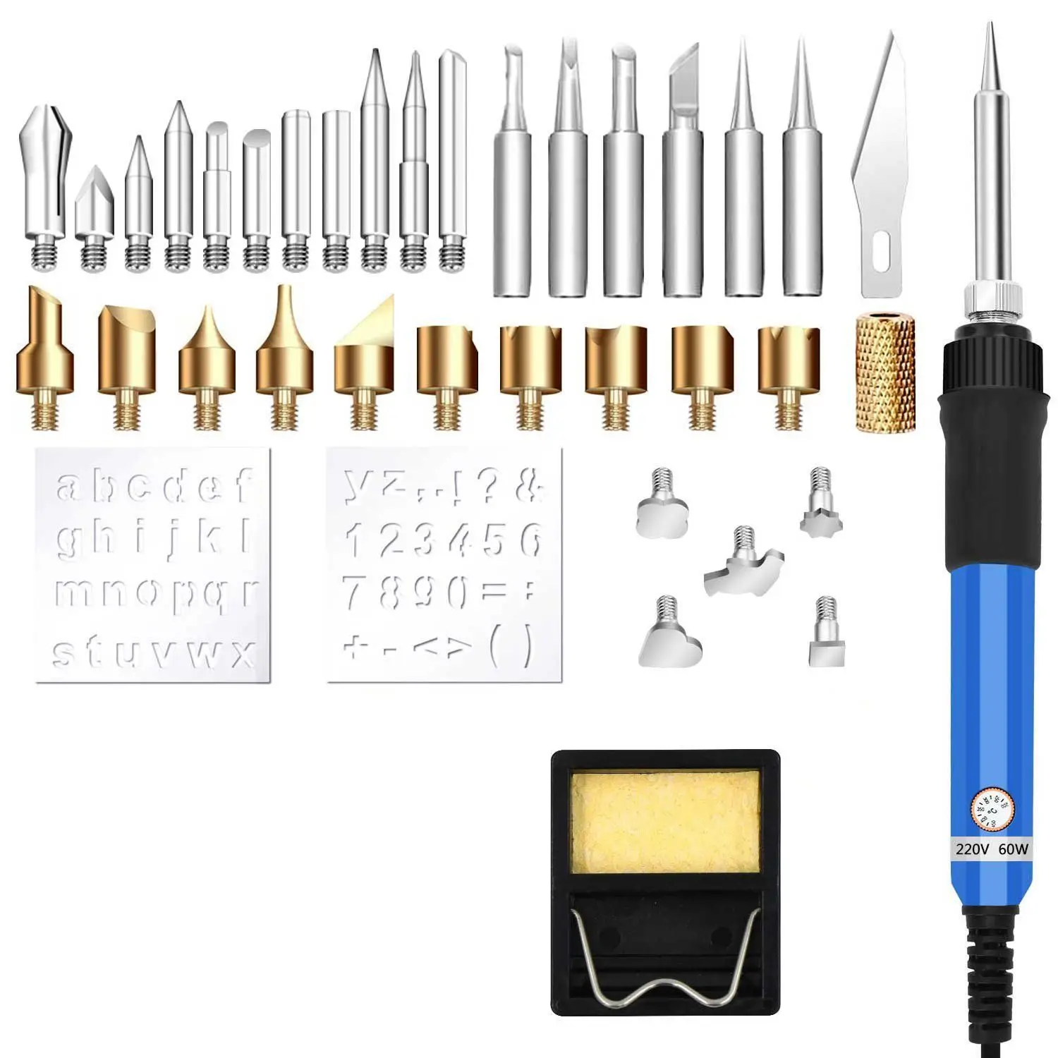 Горячая Распродажа 37 шт. дровяной пирография Pen Комплект ЕС Plug 60 Вт Регулируемый