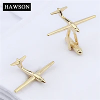 hawson funny jewelry airplane cuff links high quality gold color novelty cufflinks for mens shirt