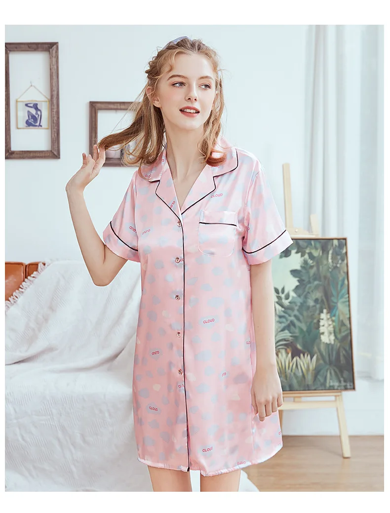 Розовый цвет M, l, xl Размеры рубашка ночная рубашка для женщин Весна и лето крутой стиль пуговицы для пижамы халат женский махровый