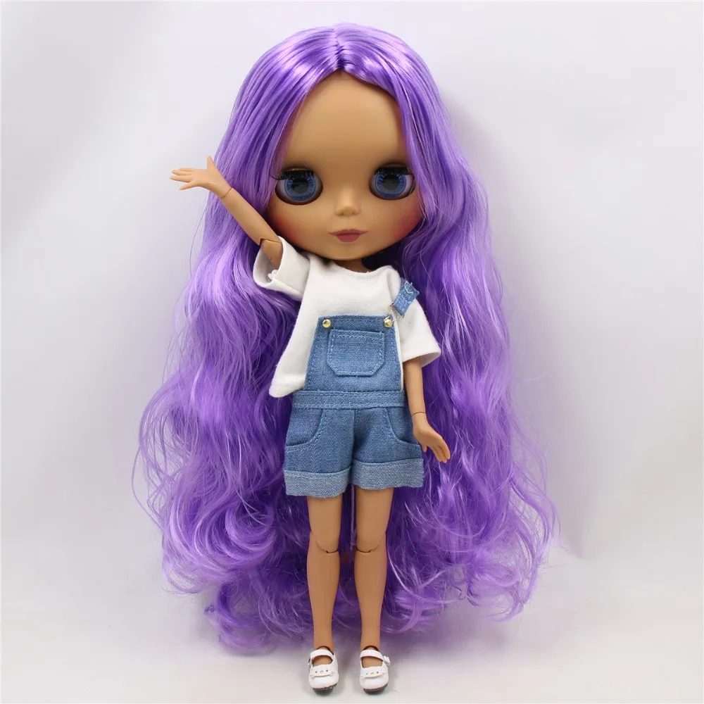 Ледяной DBS Blyth кукла 1/6 bjd совместное тело темная кожа матовое лицо фиолетовые