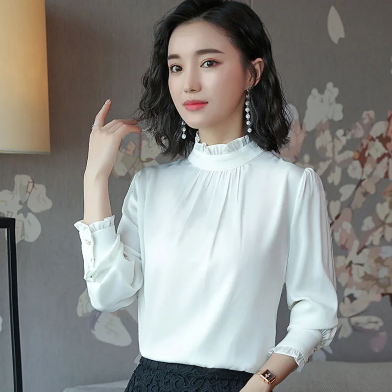 Blusas Mujer De Moda женские шифоновые топы и блузки в Корейском стиле с рюшами длинным