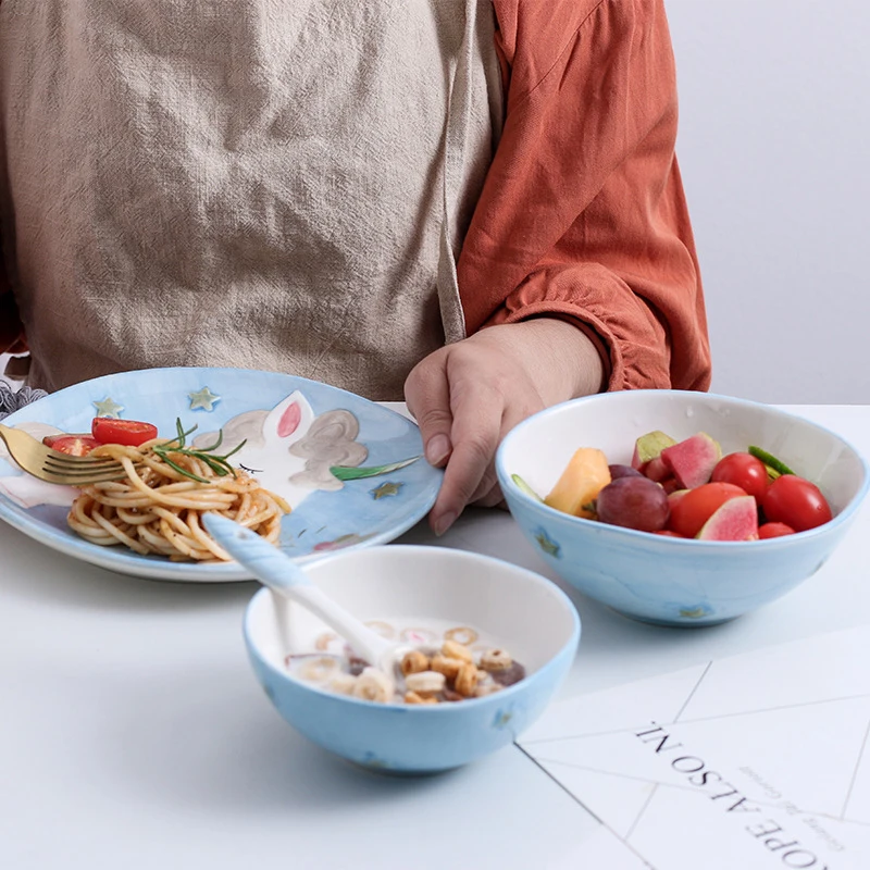 Набор керамических столовых приборов тарелка миска для риса мультяшный поднос