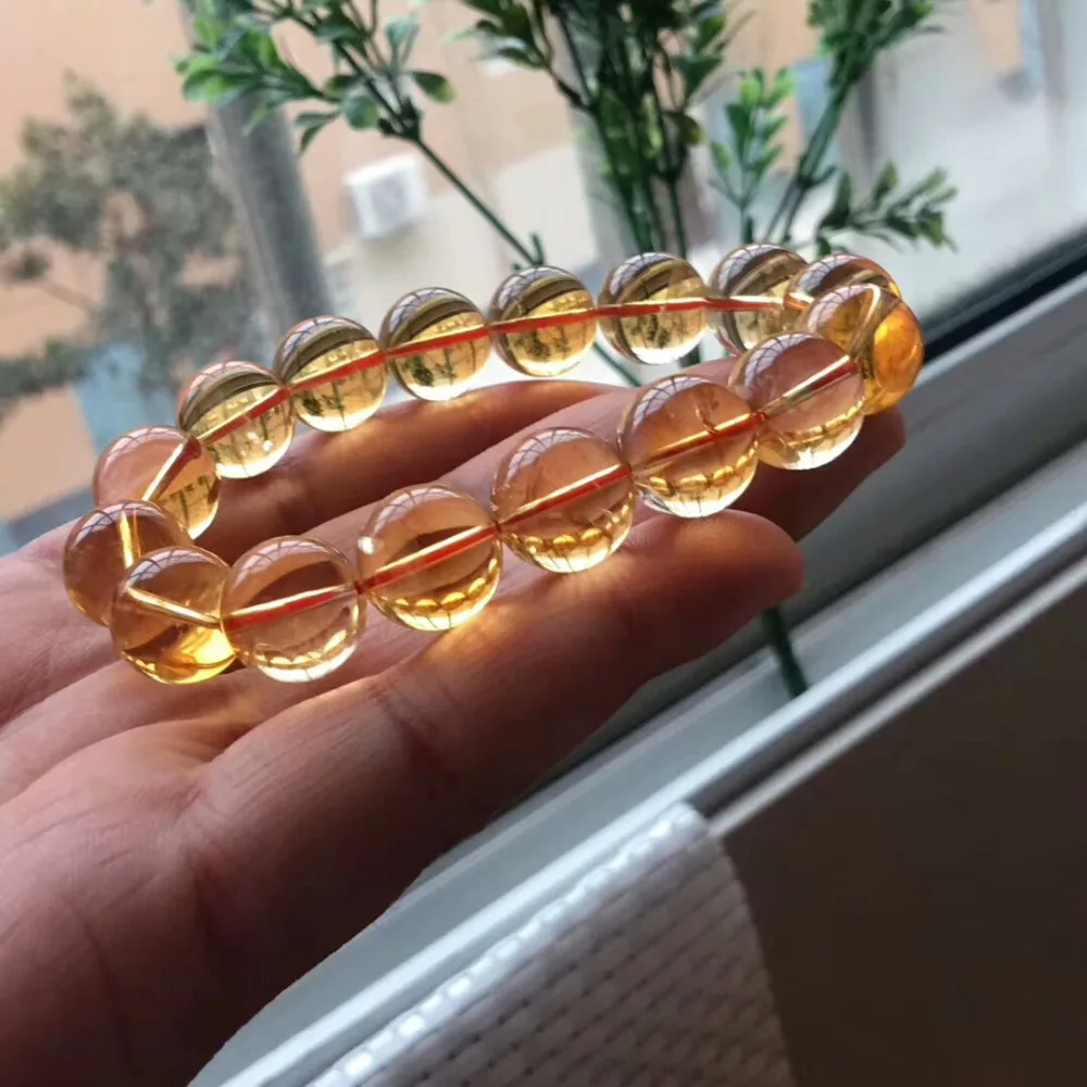 14mm Genuine Natural Citrine Quartz Yellow Crystal Round Beads Bracelet Gemstone Wealthy Stone Stretch Charms Bracelets AAAAAA | Украшения